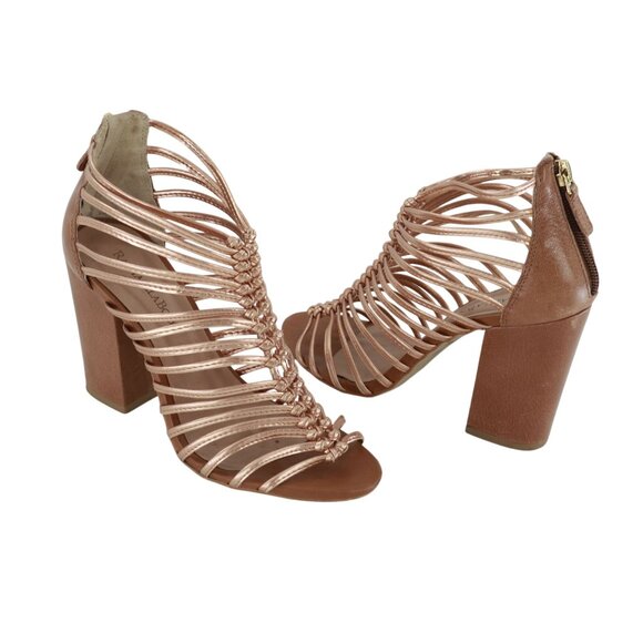 Anthropologie Raphaella Booz Copula Heels Womens 6 Rose Gold Bohemian NYE Retro - Picture 1 of 12